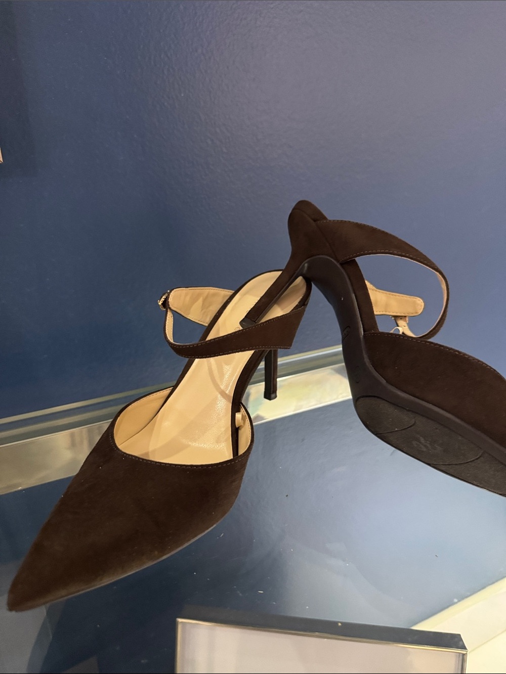 Nine West Dark Brown Suede Pointed Toe Ankle Strap Pumps